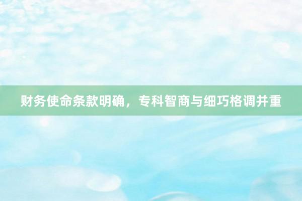 财务使命条款明确，专科智商与细巧格调并重