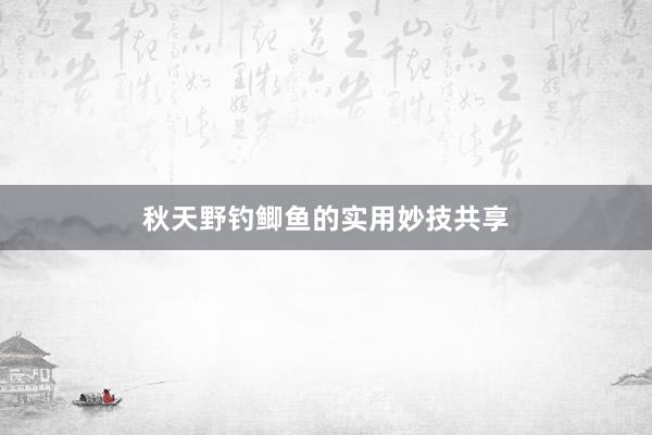 秋天野钓鲫鱼的实用妙技共享
